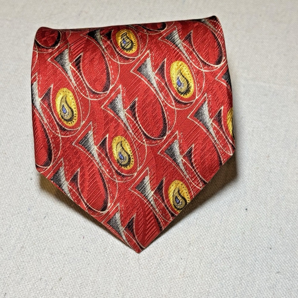 Robert Talbott Necktie Mens OS Red Abstract Paisley Silk Hand Sewn Geometric